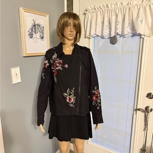 Kenzie Jeans Black Embroidered Jacket SZ LG‎